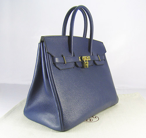 High Quality Fake Hermes Birkin 35CM Togo Leather Bag Dark Blue 6089